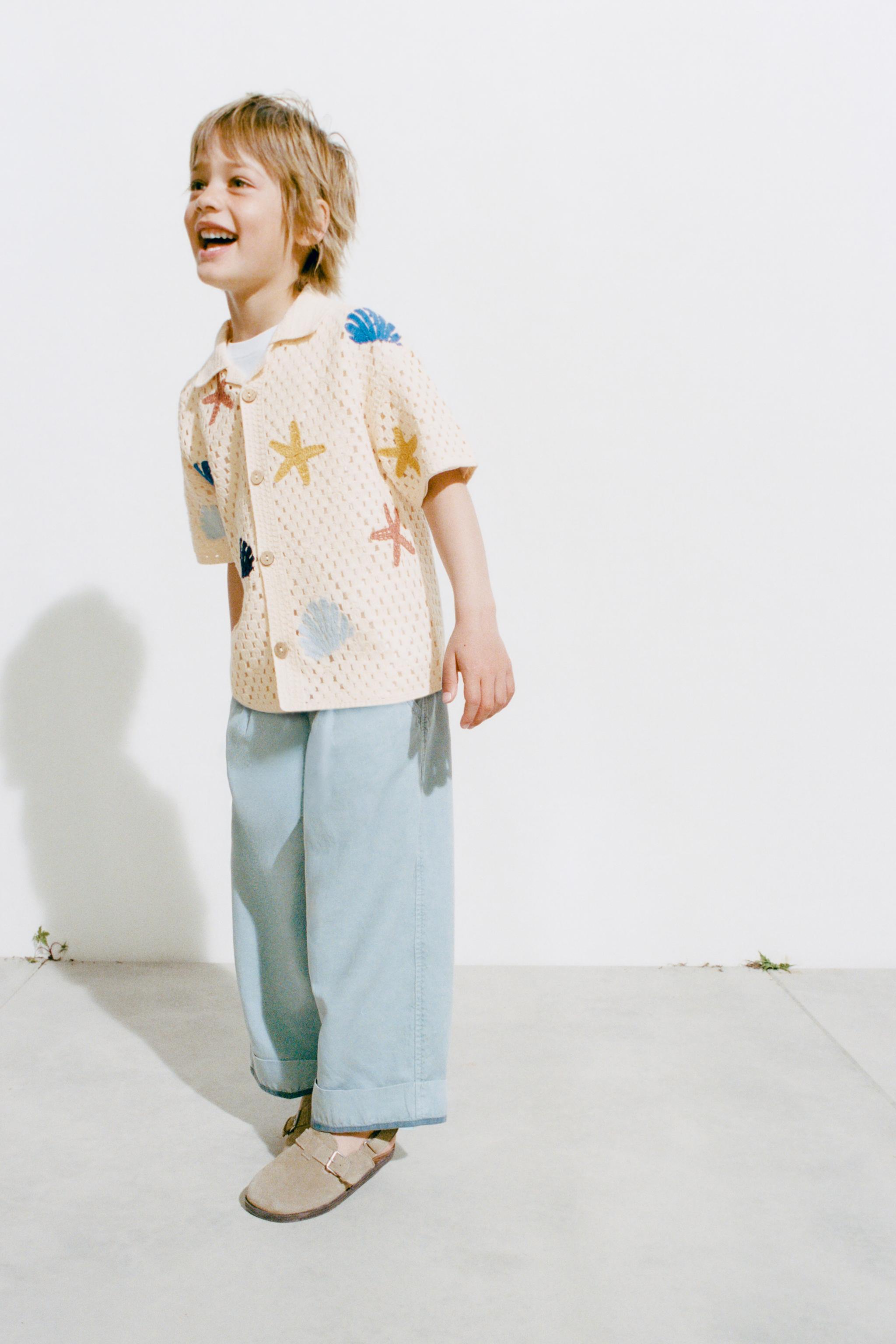 MARINE MOTIF CROCHET KNIT SHIRT